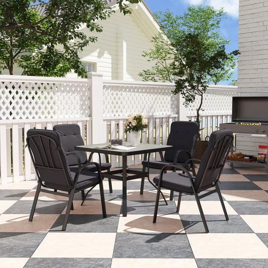 Outsunny Five Piece Garden Dining Set With Tempered Glass Table And Four Cushioned Armchairs Umbrella Hole Black