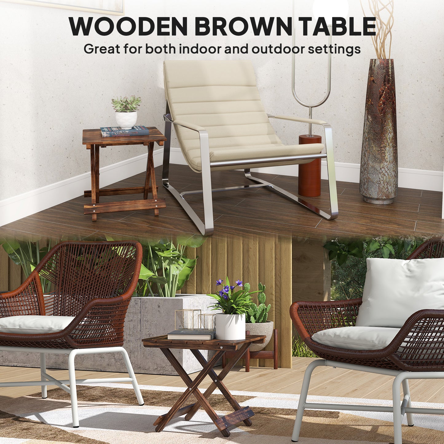 Outsunny Fir Wood Folding Coffee Table Lightweight Garden Table With Slatted Top Portable Side Table For Balcony