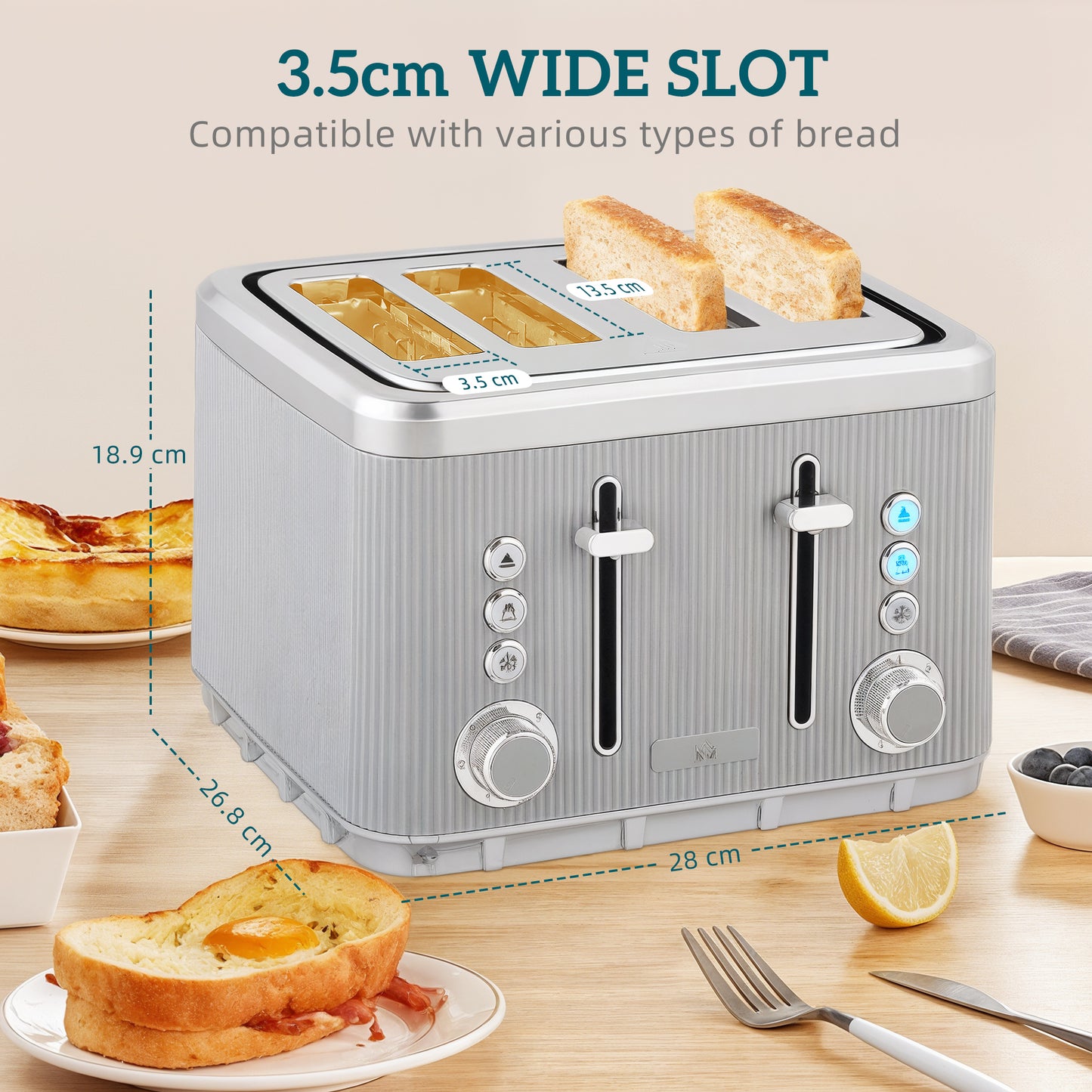 HOMCOM Kettle And Toaster Set 3000W 1.7L With UK Strix Thermostat 4 Slice Toaster 7 Browning Levels Taupe