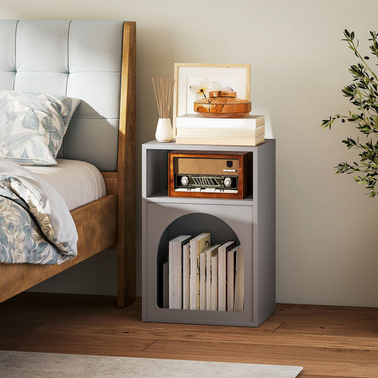 HOMCOM Bedside Table With Two Open Compartments Grey Arch Design End Table For Small Spaces