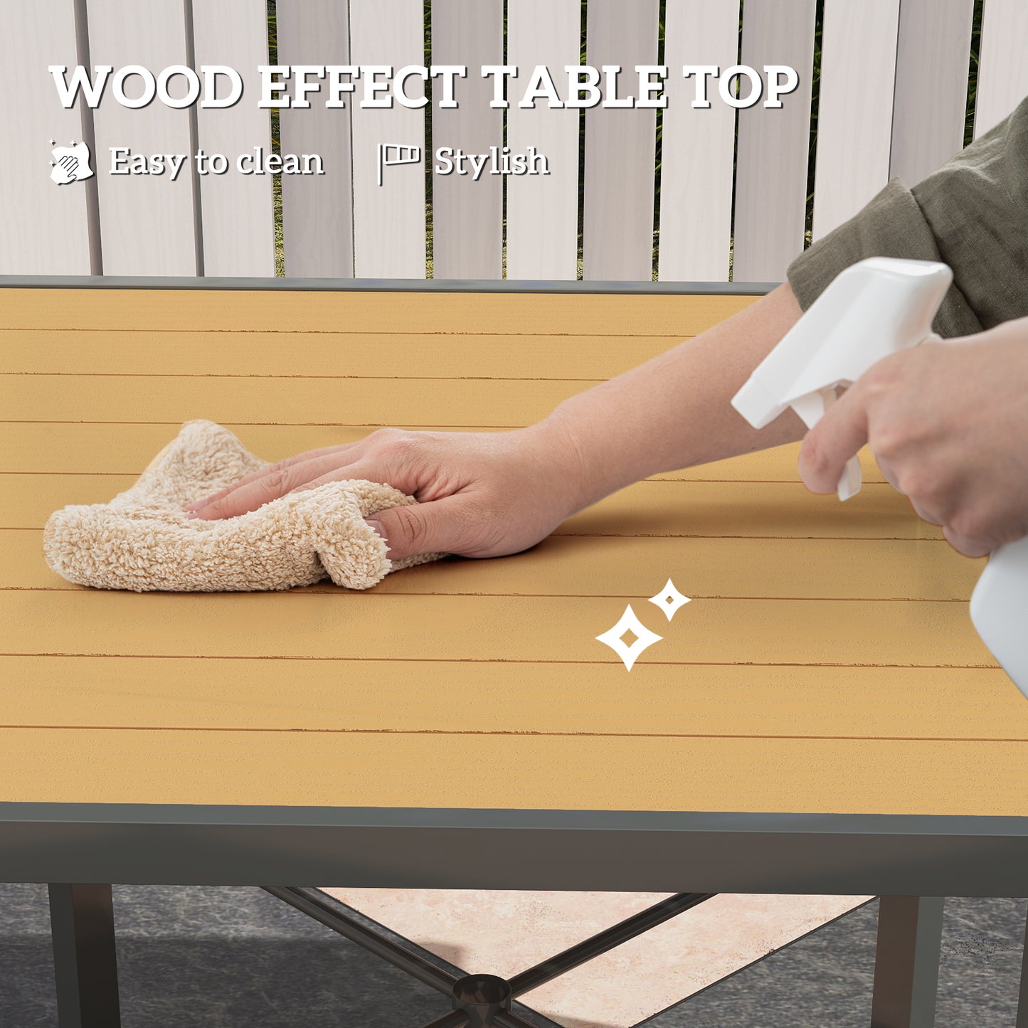 Outsunny 90 cm Outdoor Dining Table For 4 With Umbrella Hole Wood Effect Top Rust Resistant Steel Frame Patio