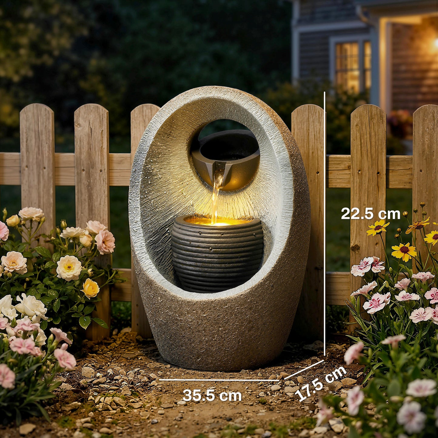Outsunny 2 Tier Water Feature Garden Fountain With Pump And LED Lights Resin Cascading Waterfall