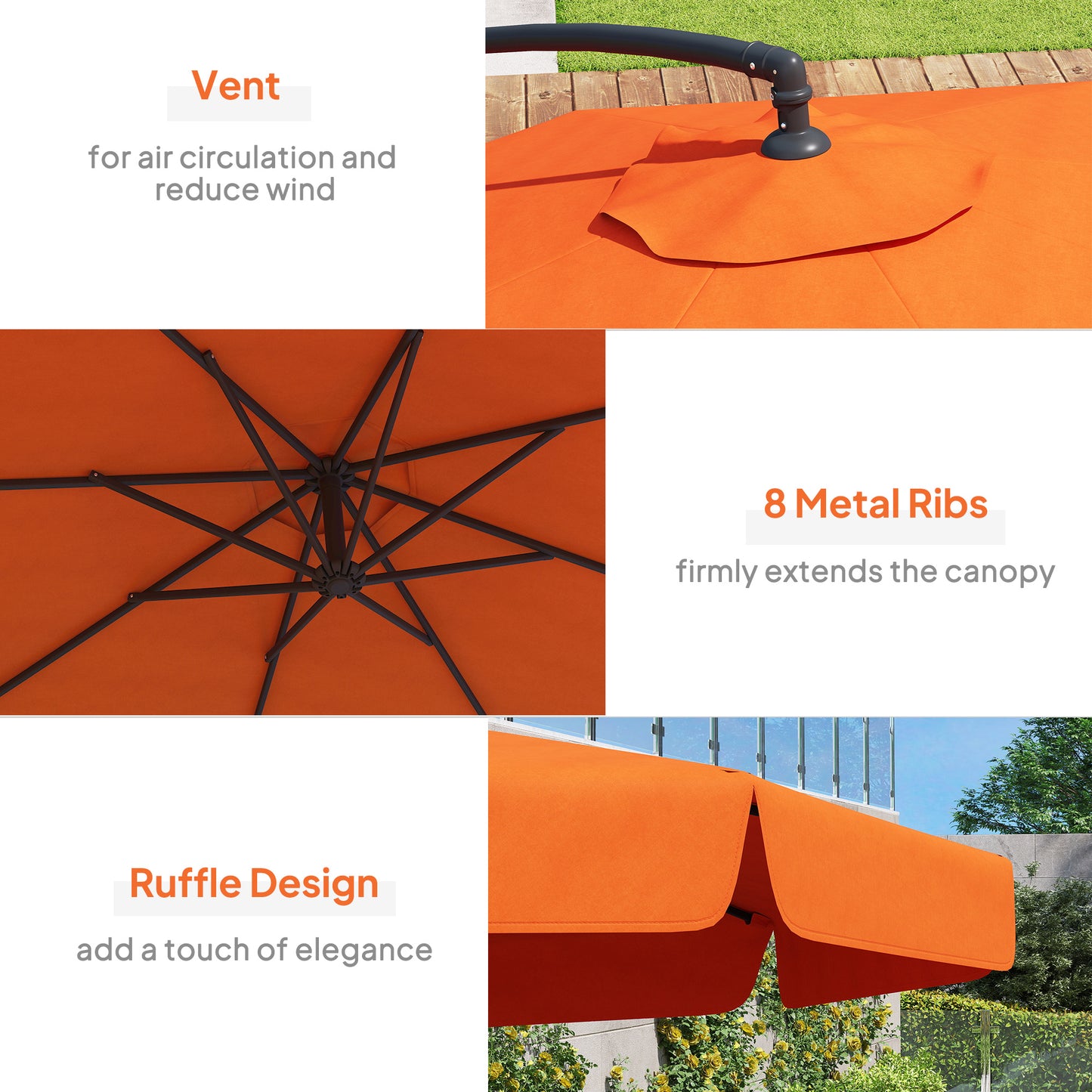 Outsunny 2.7m Garden Cantilever Banana Parasol Orange UV Protection Outdoor Sunshade With Sturdy Metal Frame