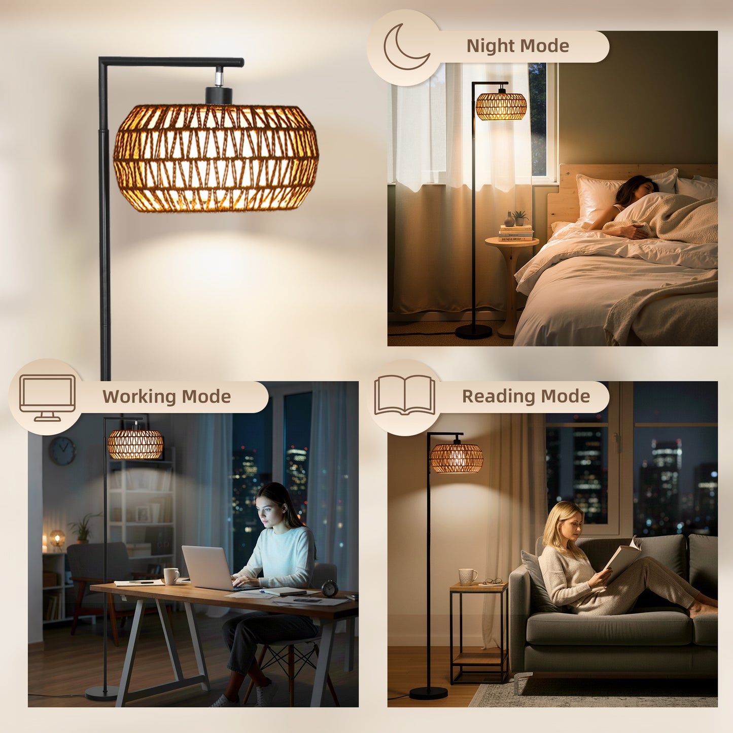 HOMCOM Boho Dimmable Floor Lamp With Adjustable Color Temperature And Remote Control For Living Room Black