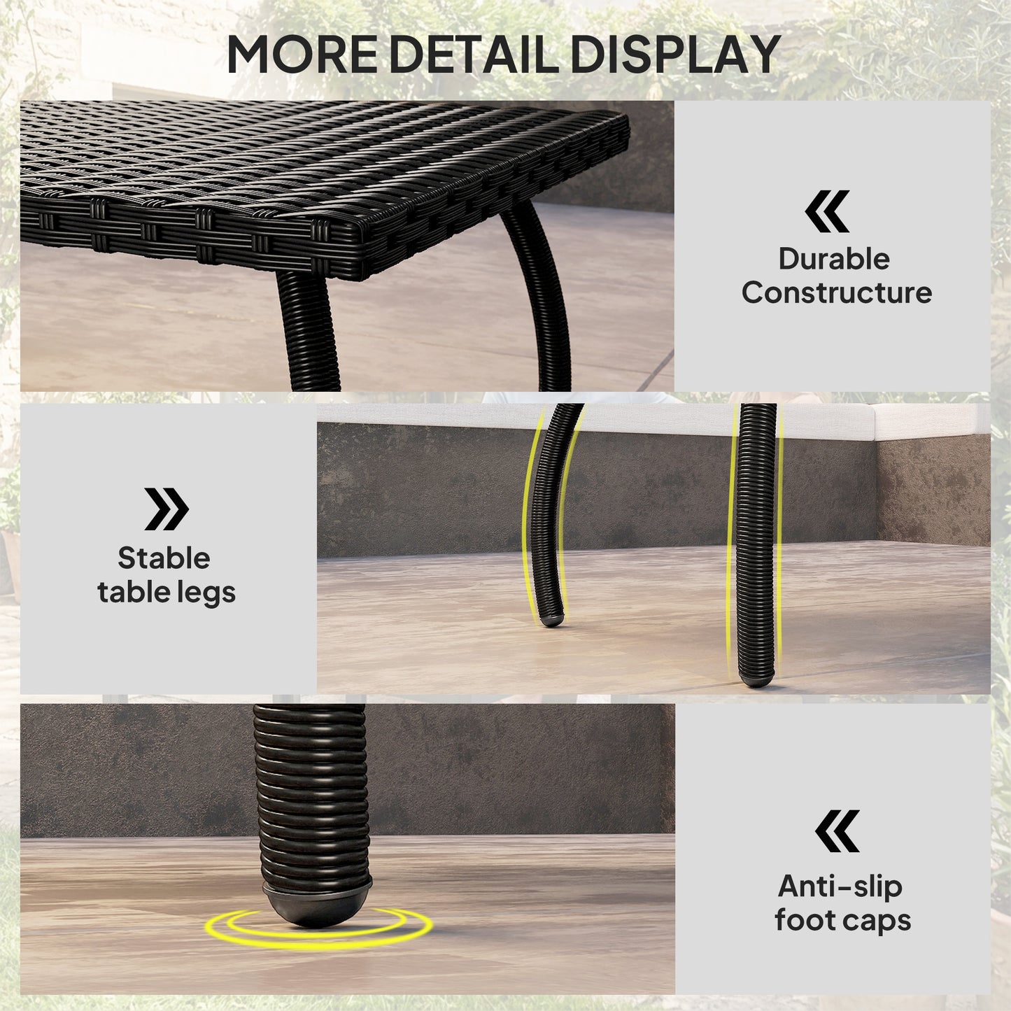 Outsunny PE Wicker Rattan Garden Outdoor Coffee Table Black Rectangular All Weather Durable Metal Frame For Patio