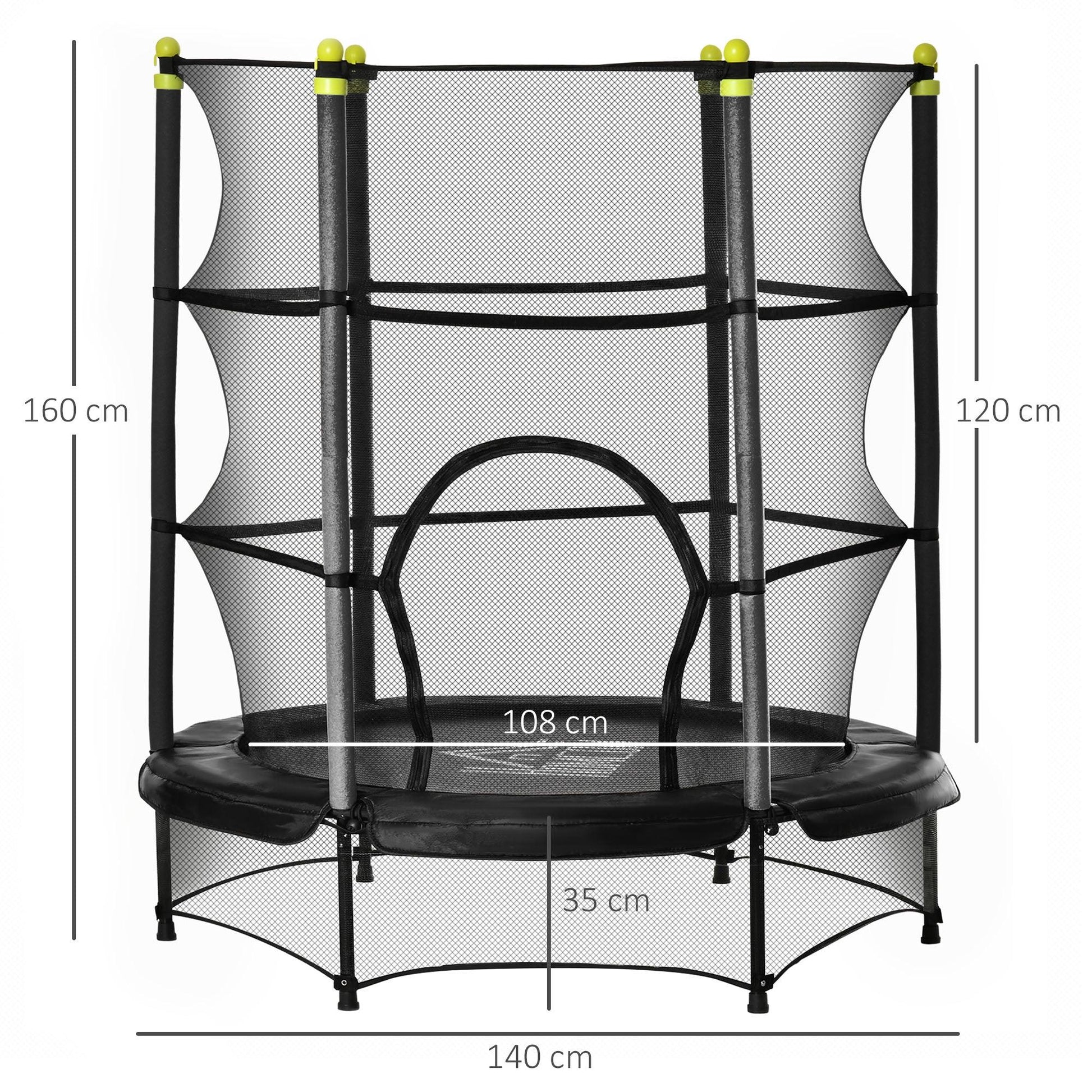 HOMCOM 5.2FT Kids Trampoline with Safety Enclosure, Indoor Outdoor - Black - ALL4U RETAILER LTD