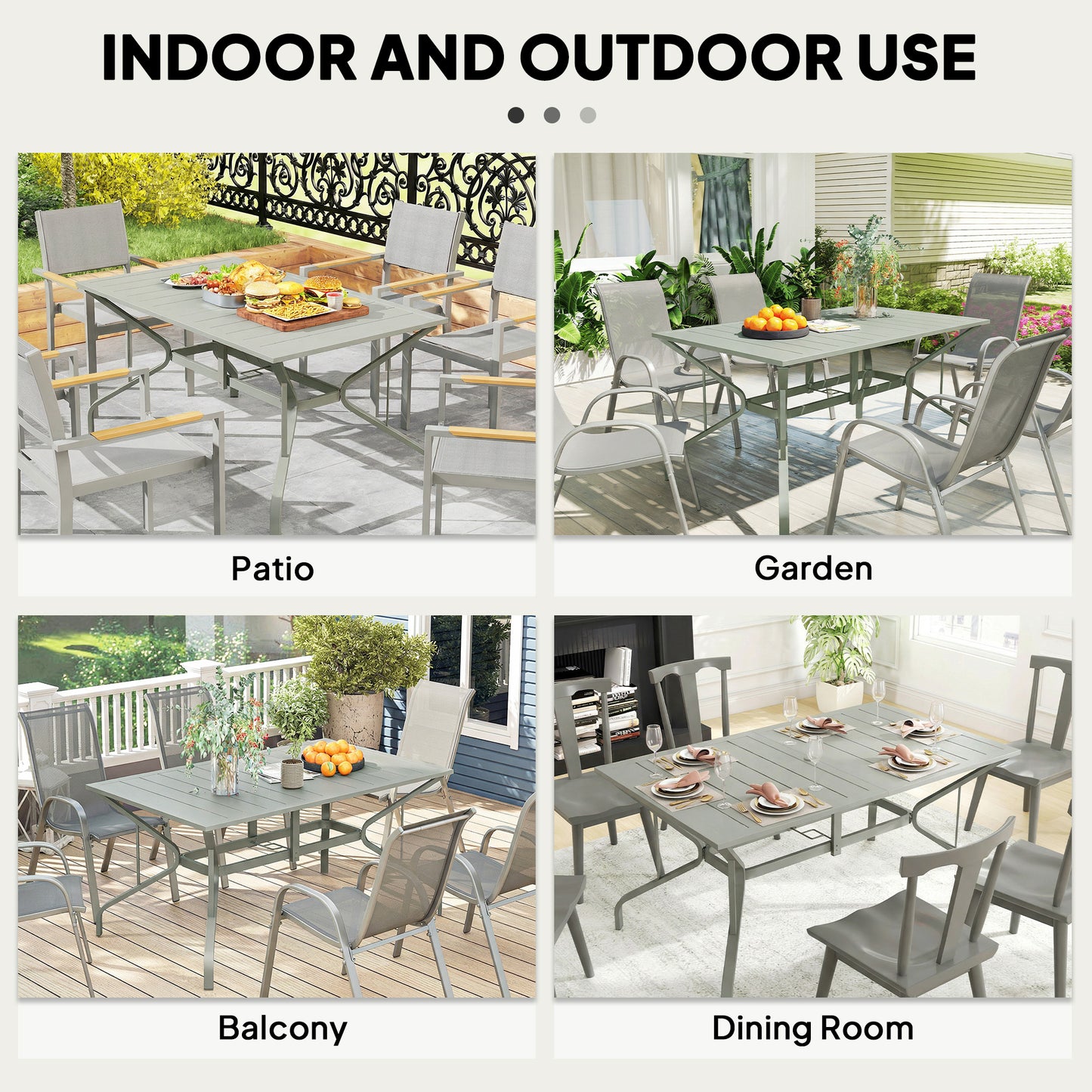Outsunny Rectangle Garden Table With Parasol Hole For Outdoor Dining For 6 Seats 150cm By 90cm Light Grey Patio Balcony