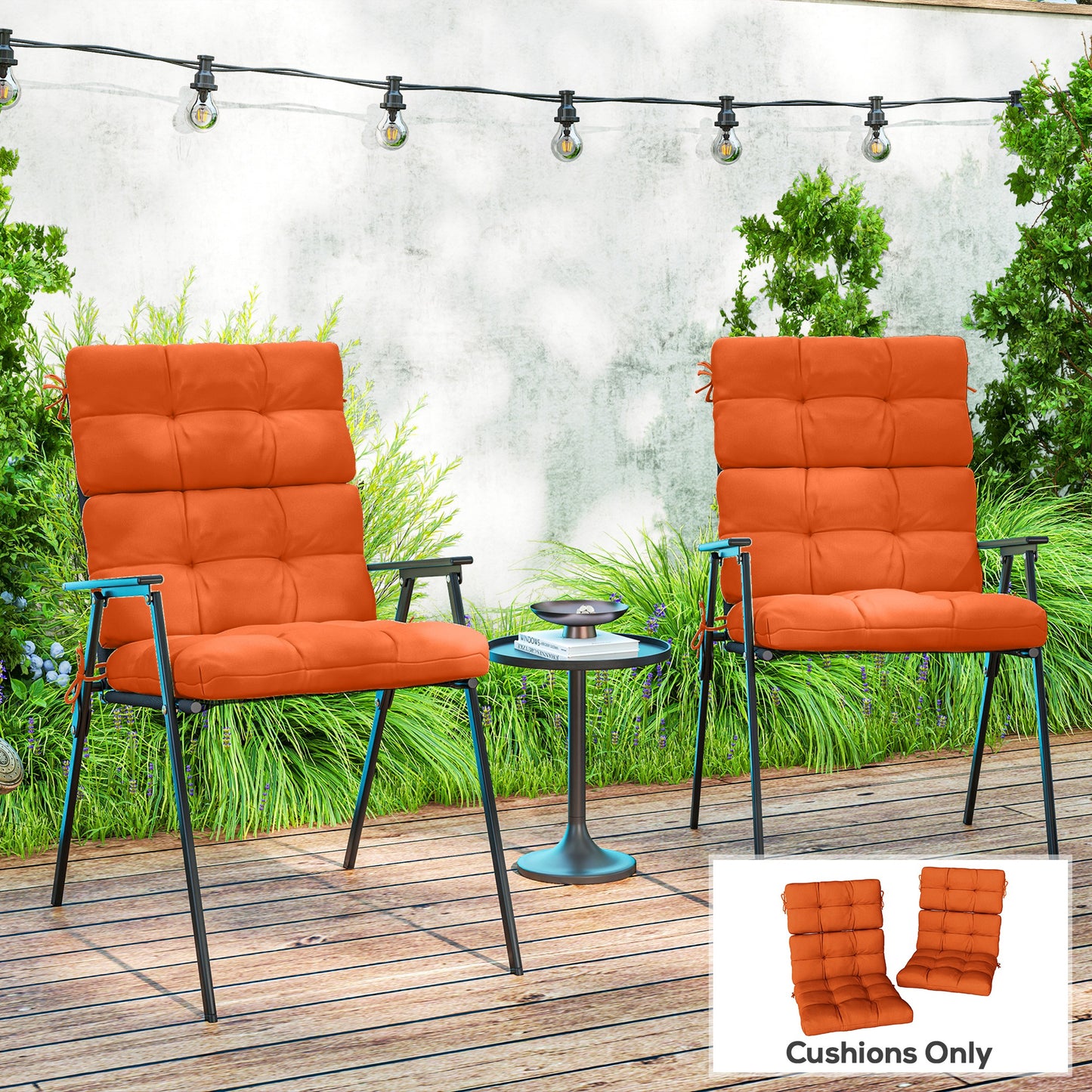 Outsunny Set Of Two Padded Outdoor Seat Cushions With Cushioned Back Rest Orange For Patio Chairs