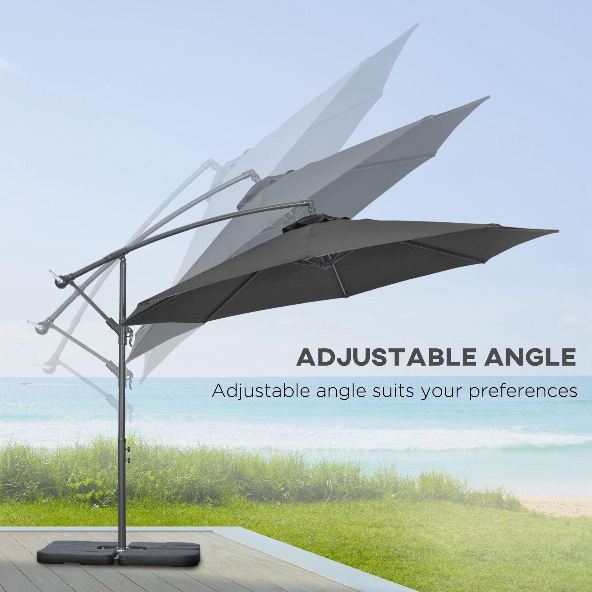 Outsunny 3m Garden Banana Parasol Cantilever Umbrella, Black, with Crank Handle, Cross Base - ALL4U RETAILER LTD