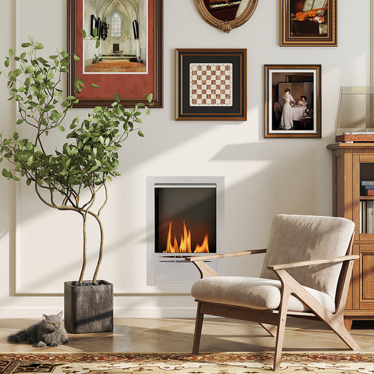 HOMCOM Stainless Steel Bioethanol Fireplace With 0.9L Burner Silver Tone Faux Flame Effect Up To 3.3 Hours Burn Time