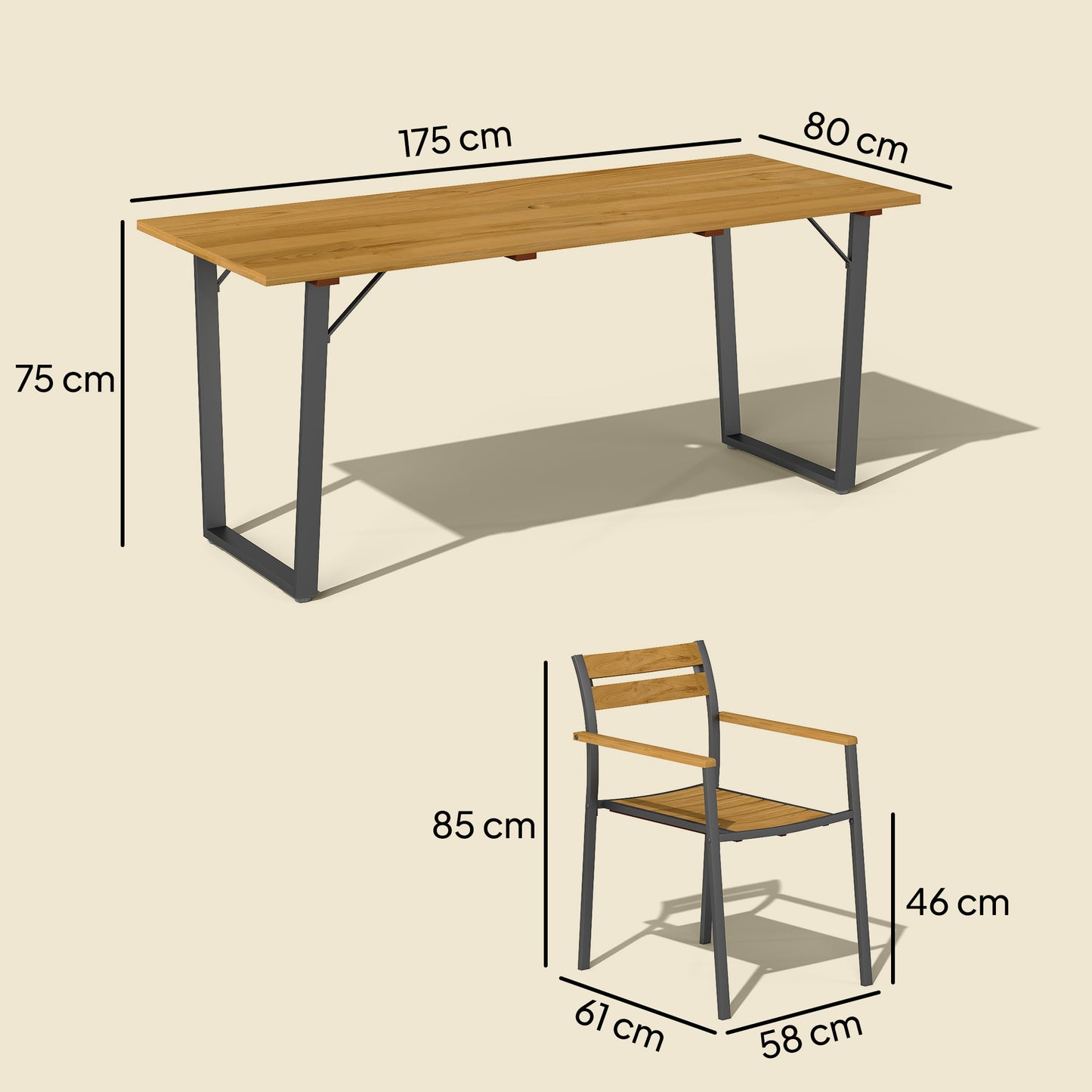 Outsunny Seven Piece Wood Panel Patio Dining Set With Table And Six Stacking Chairs Brown Black