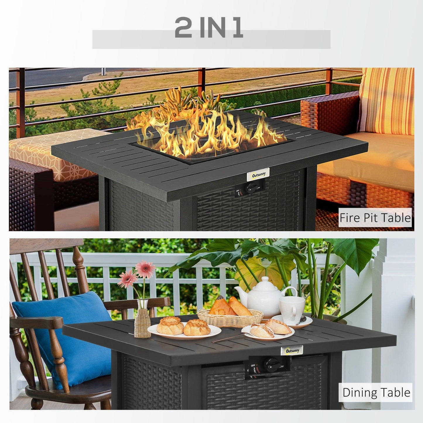 Outsunny 40,000 BTU Gas Firepit Table with Protective Cover, Spark Guard - ALL4U RETAILER LTD