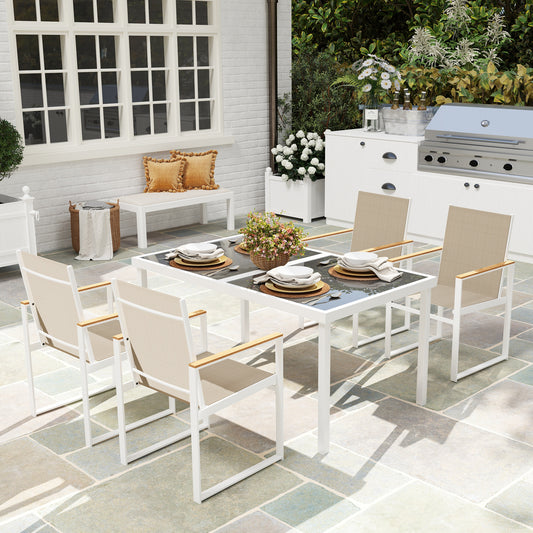 Outsunny 5 Piece Garden Furniture Set With 4 Armchairs And Tempered Glass Tabletop For Deck Balcony