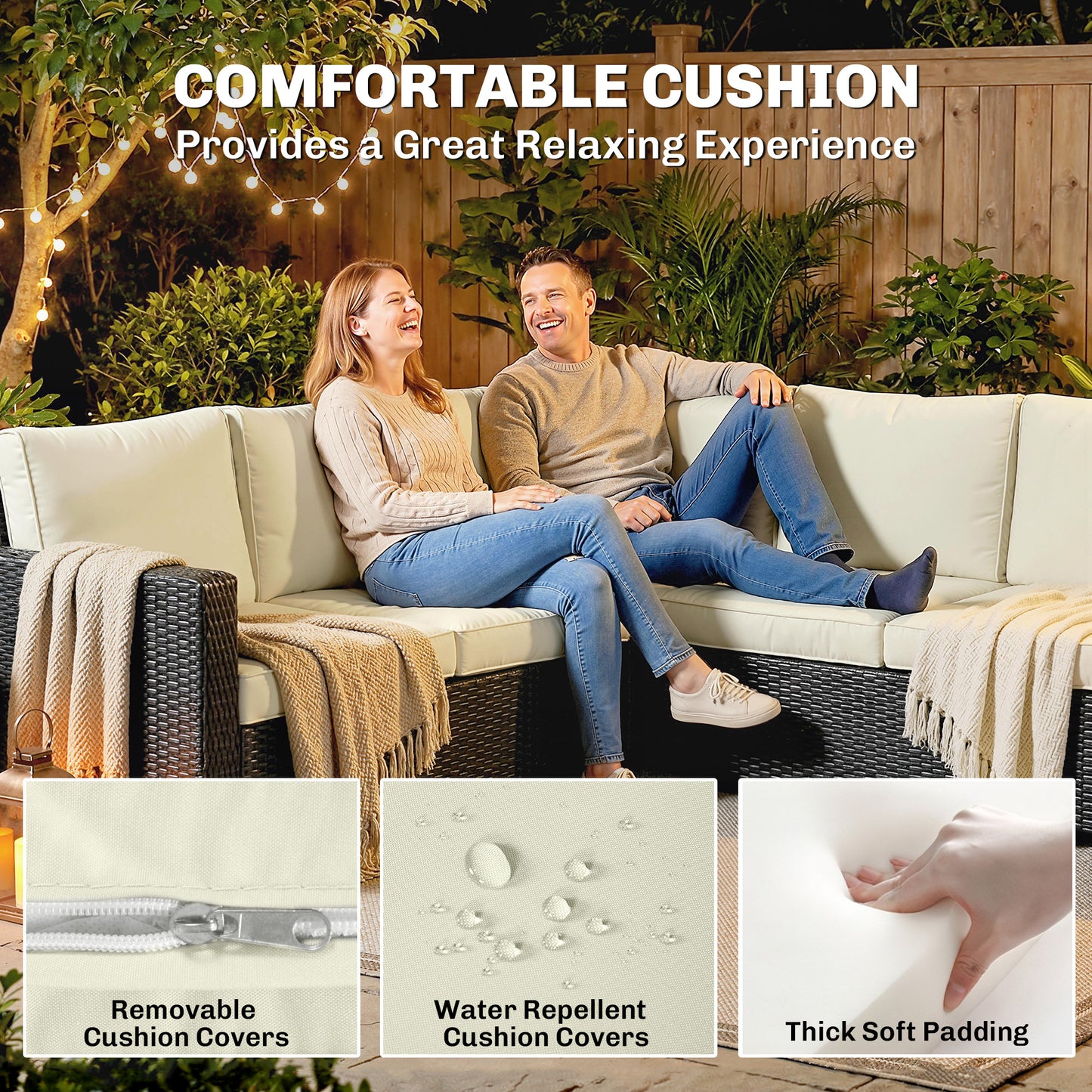 Outsunny 7 Piece PE Rattan Garden Furniture Set With 50,000 BTU Gas Fire Pit Table Double Corner Sofa And 3 Footstools