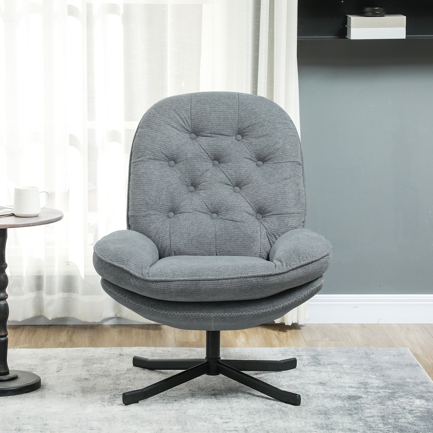 HOMCOM Grey Chenille 360° Swivel Armchair with Padded Seat and Modern Design for Living Room, Bedroom, and Office - ALL4U RETAILER LTD