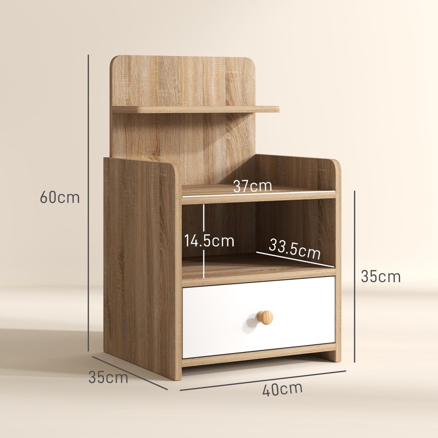 HOMCOM Multi Storage Bedside Table White Wood Effect With Drawer And Three Shelves