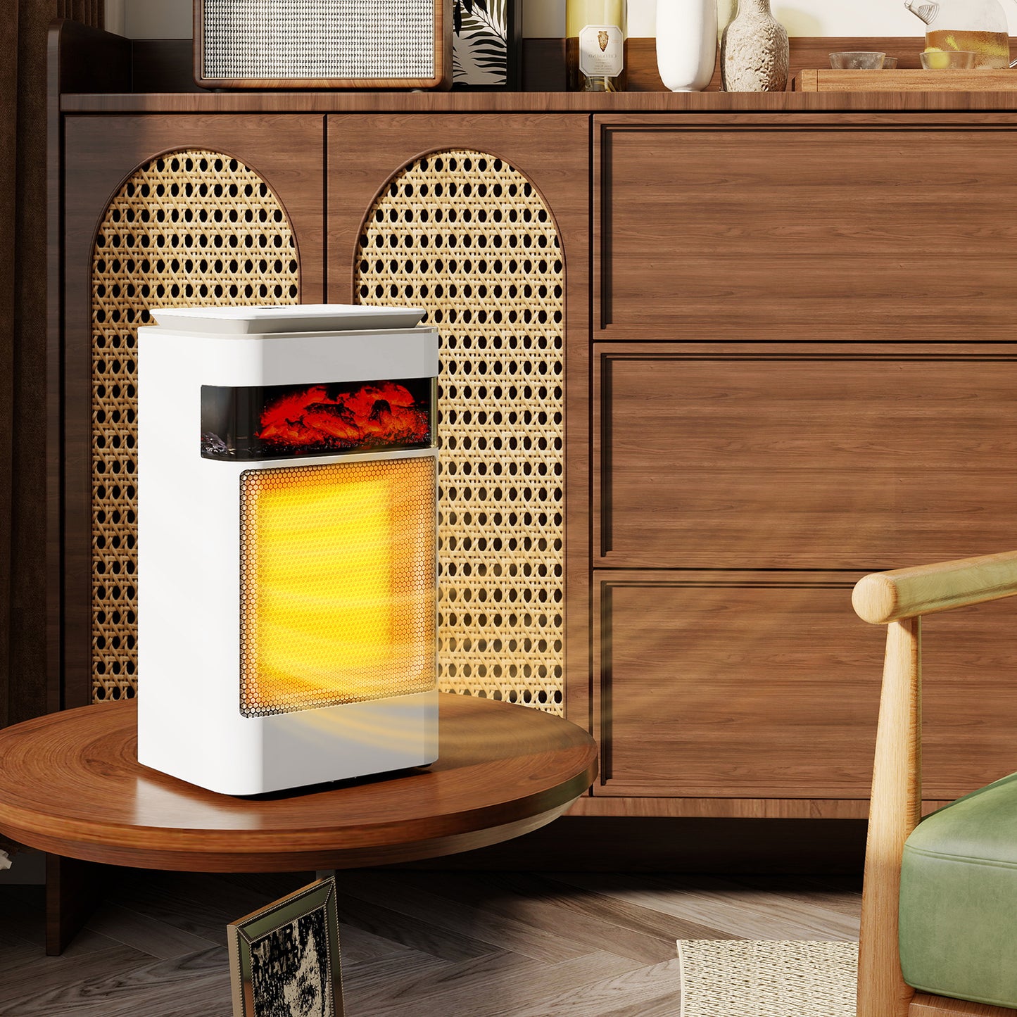 HOMCOM Ceramic Electric Heater 1500W With 3 Modes 24H Timer Flame Effect Oscillation For Bedroom White