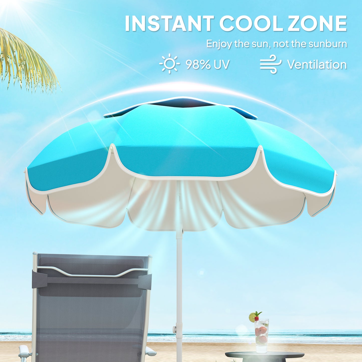 Outsunny Beach Umbrella Portable With Sand Anchor Carry Bag Adjustable Height And Tilt UPF50 Plus UV Protection Blue