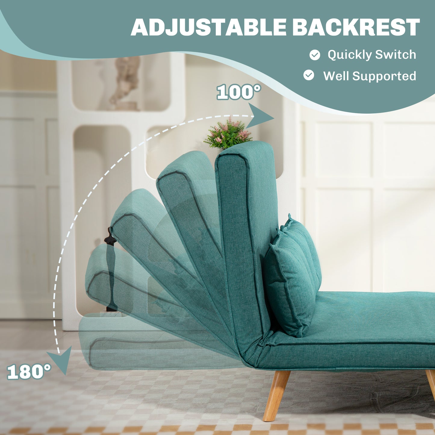HOMCOM Two Seater Linen Look Sofa Bed Green With Click Clack Mechanism For Guests And Everyday Comfort