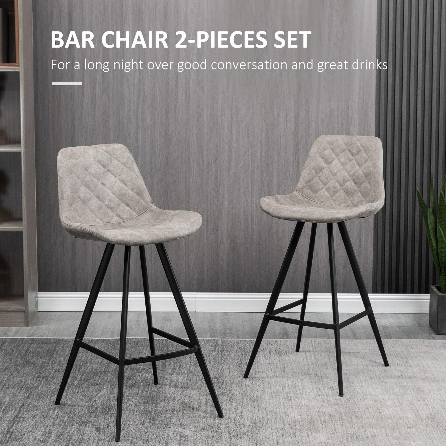 HOMCOM Stylish Grey Bar Stools - Set of 2 Microfiber Seats - ALL4U RETAILER LTD