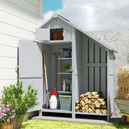 Outsunny Garden Outdoor Storage Shed With Three Shelves Tilt Roof Firewood Rack Log Carrier 129L x 51.5W x 180H cm