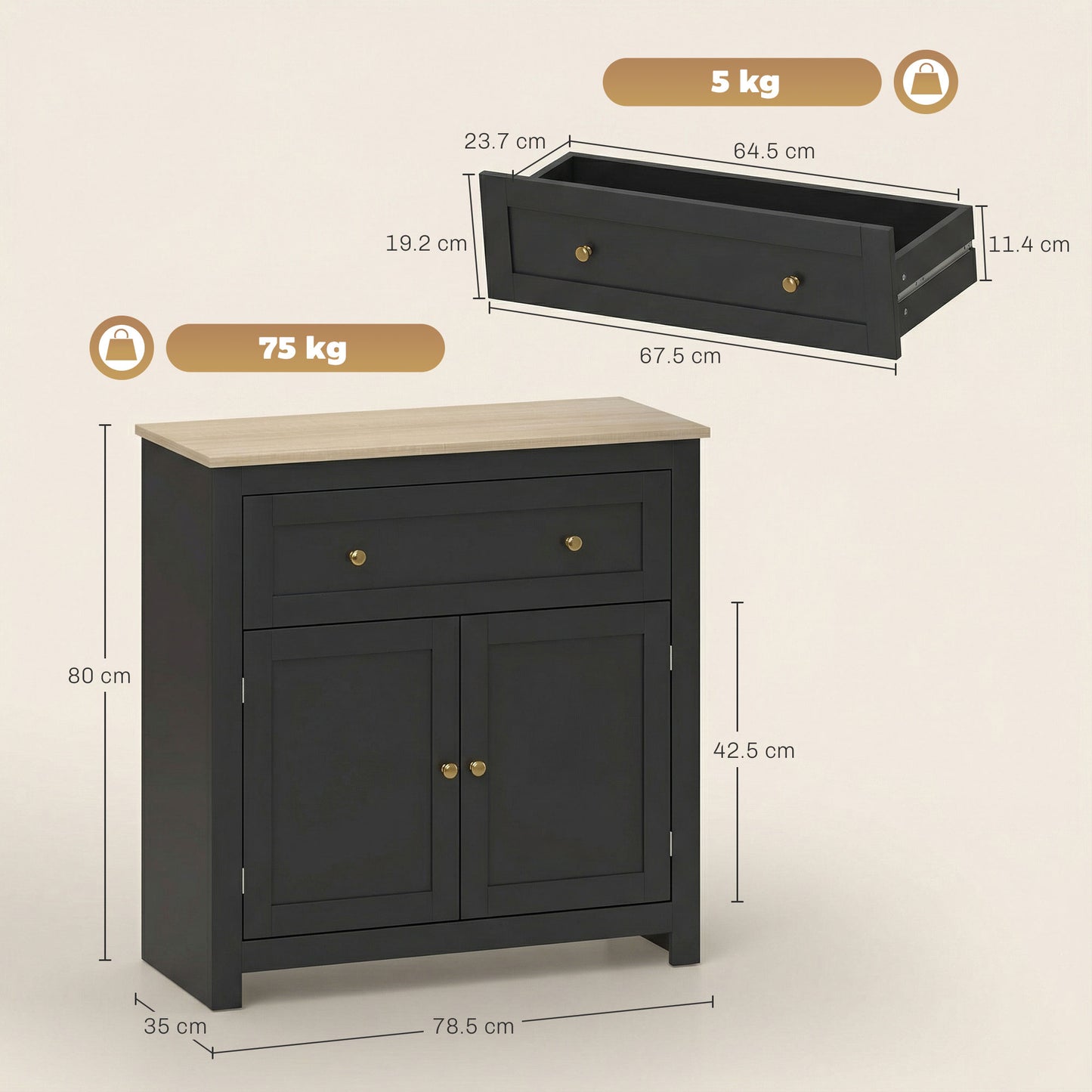 HOMCOM Sideboard Storage Cabinet With Adjustable Shelf Drawer And Double Doors Black Modern Kitchen Cupboard