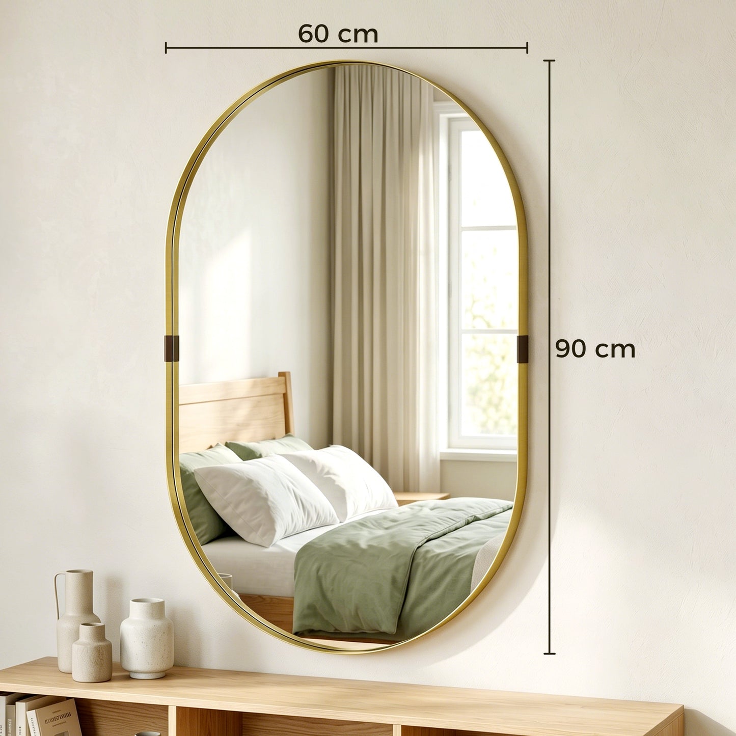 HOMCOM Wall Mirror With Elevated Aluminium Frame Gold Tone 60 X 90 cm Runway Style For Bathroom Hallway And Living Room