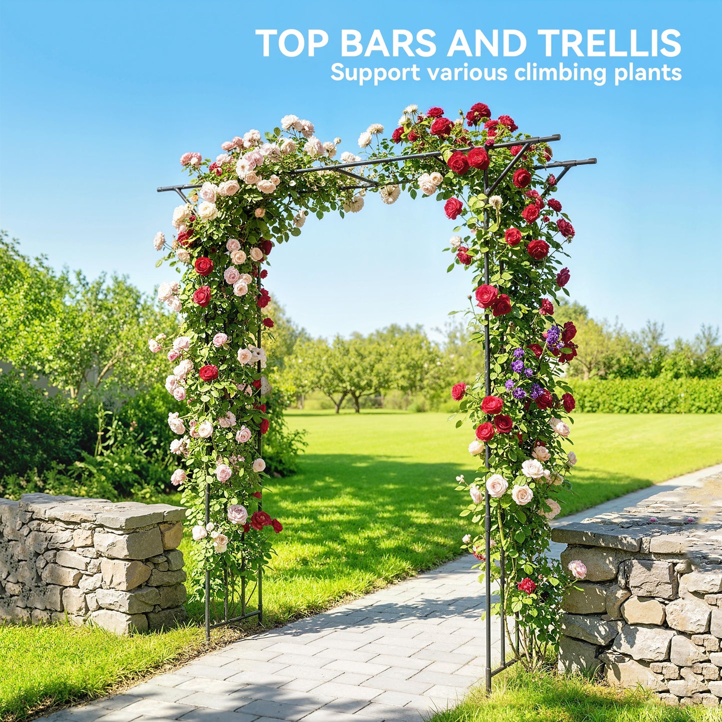 Outsunny Garden Arch With Trellis For Climbing Plants PE Coated Steel Arbour Black 180 x 40 x 215 cm