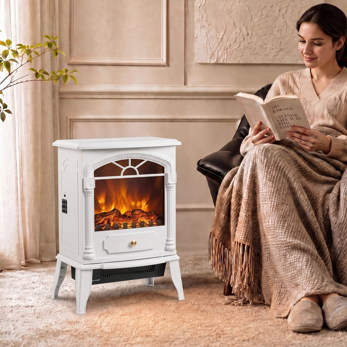 Homcom Freestanding Electric Fireplace With 3D Flame And Thermostat Heater