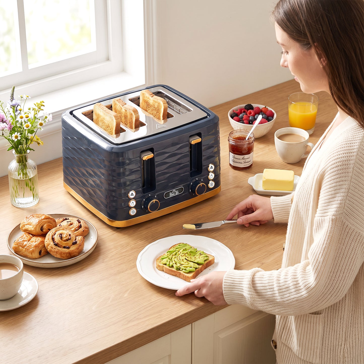 Homcom 4 Slice Toaster With High Lift And 7 Browning Levels