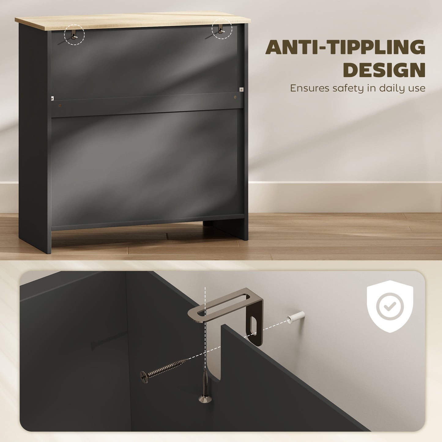 HOMCOM Sideboard Storage Cabinet With Adjustable Shelf Drawer And Double Doors Black Modern Kitchen Cupboard