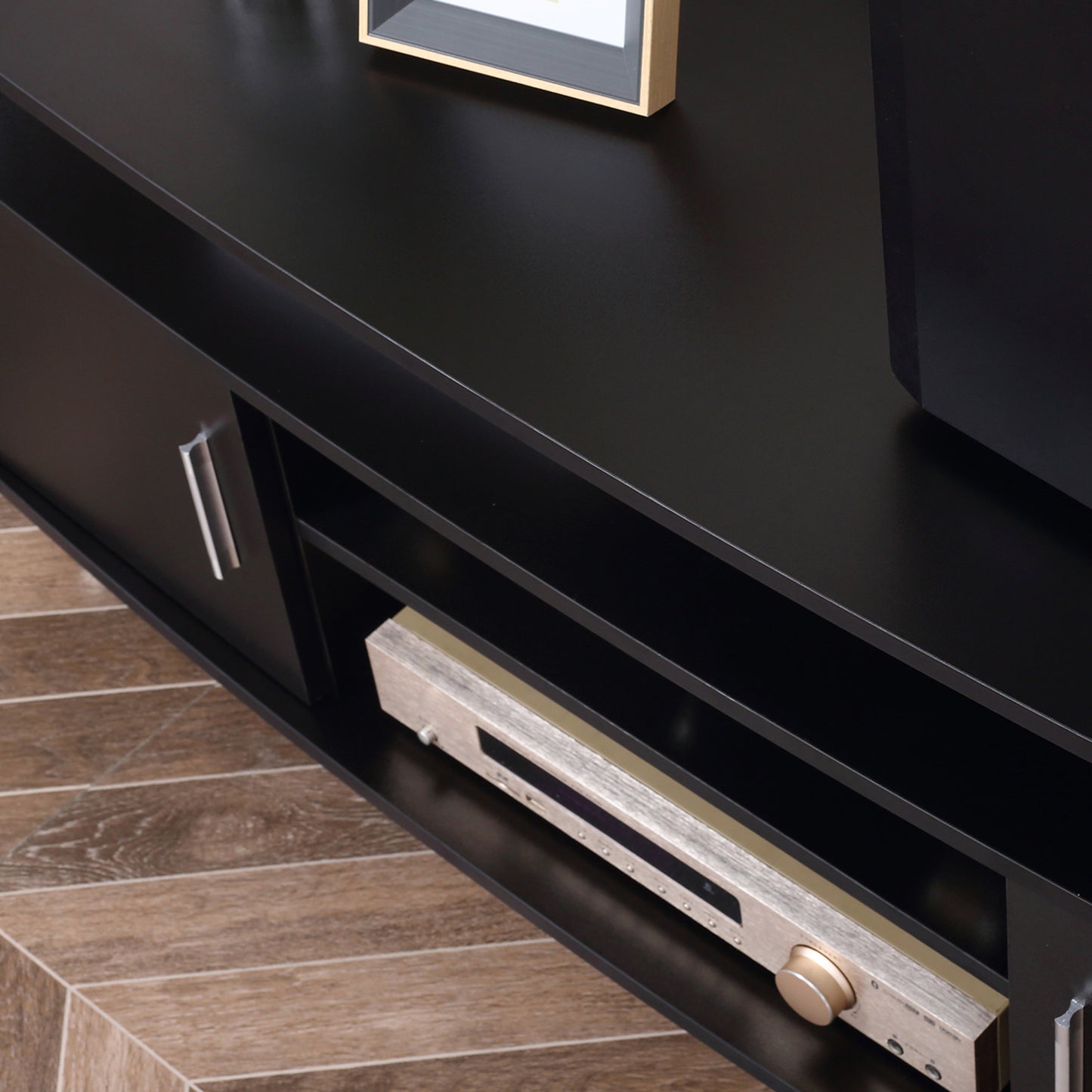 HOMCOM TV Unit Cabinet For TVs Up To 55 Inches With 120 Cm Top Shelf And Two Storage Cupboards For Living Room Black