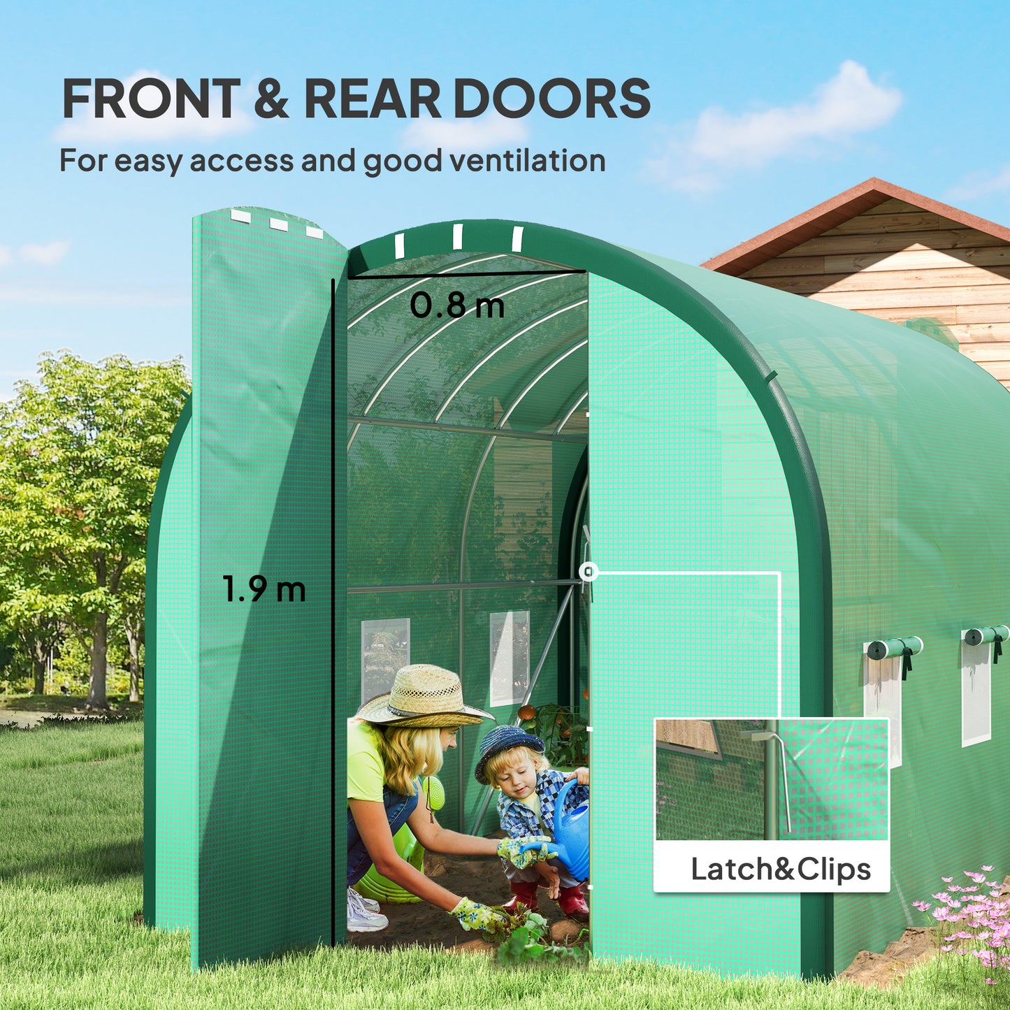 Outsunny 3 X 2 M Polytunnel Greenhouse With Reinforced PE Cover Windows And Doors Green