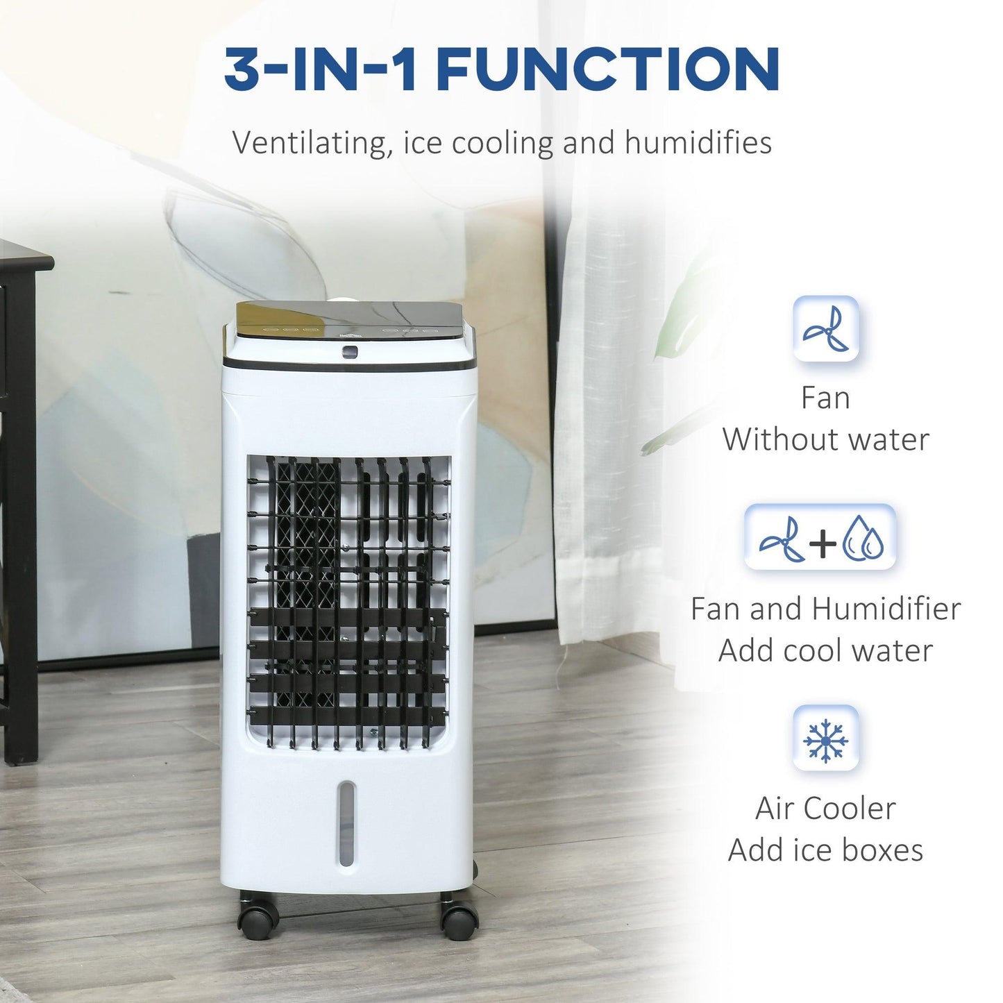 HOMCOM 3-in-1 Portable Air Cooler with 4L Water Tank 7.5H Timer, Remote White - ALL4U RETAILER LTD