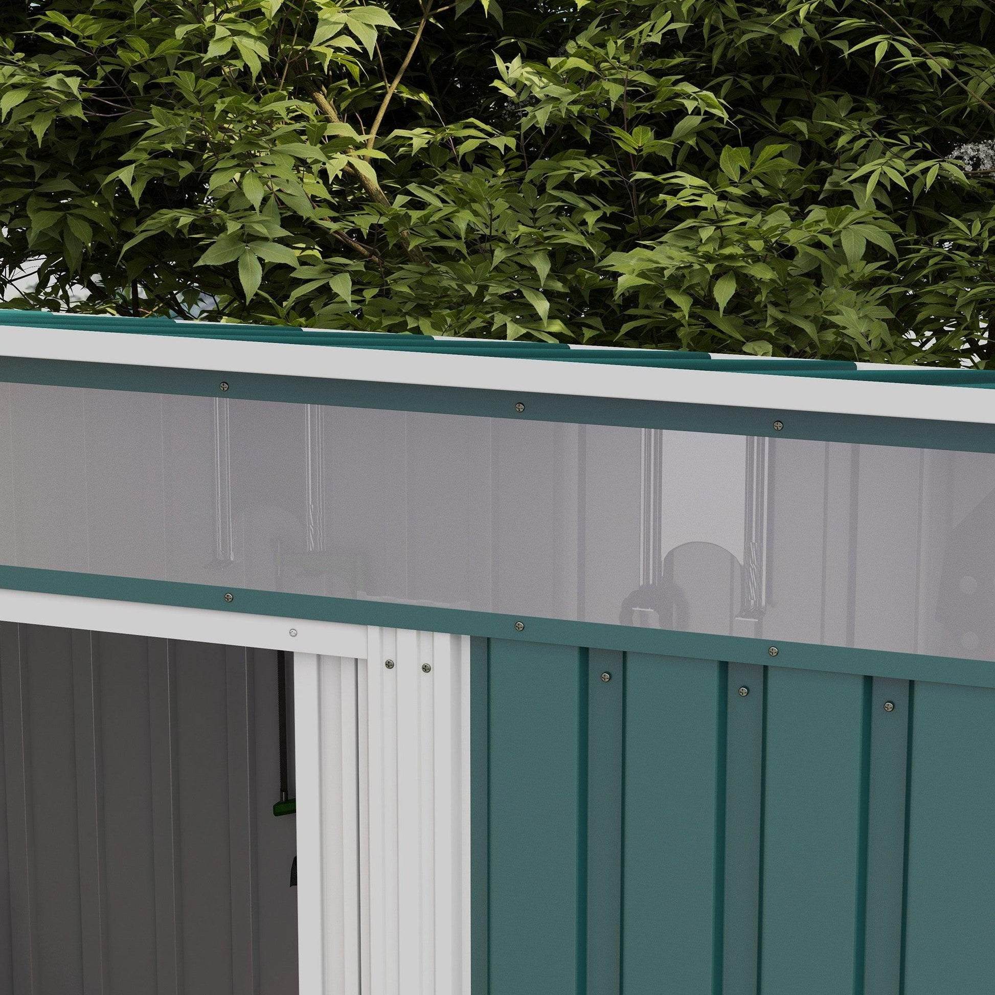 Outsunny 6.5 x 4FT Galvanised Metal Shed with Foundation, Lockable Tool Garden Shed with Double Sliding Doors and 2 Vents, Green - ALL4U RETAILER LTD