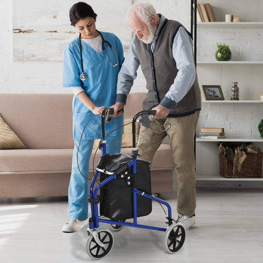 HOMCOM Lightweight Three-Wheel Rollator Walker for Seniors with Handbrakes, Adjustable Height, and Storage Bag - ALL4U RETAILER LTD