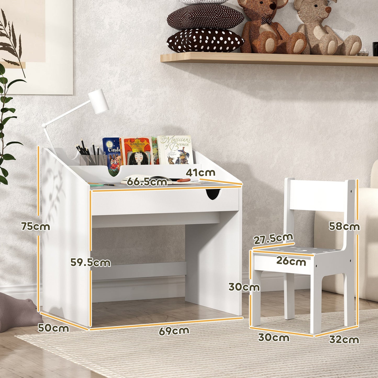 AIYAPLAY Children Study Table and Chair Set With Storage Drawer For Ages 3 To 6 Grey