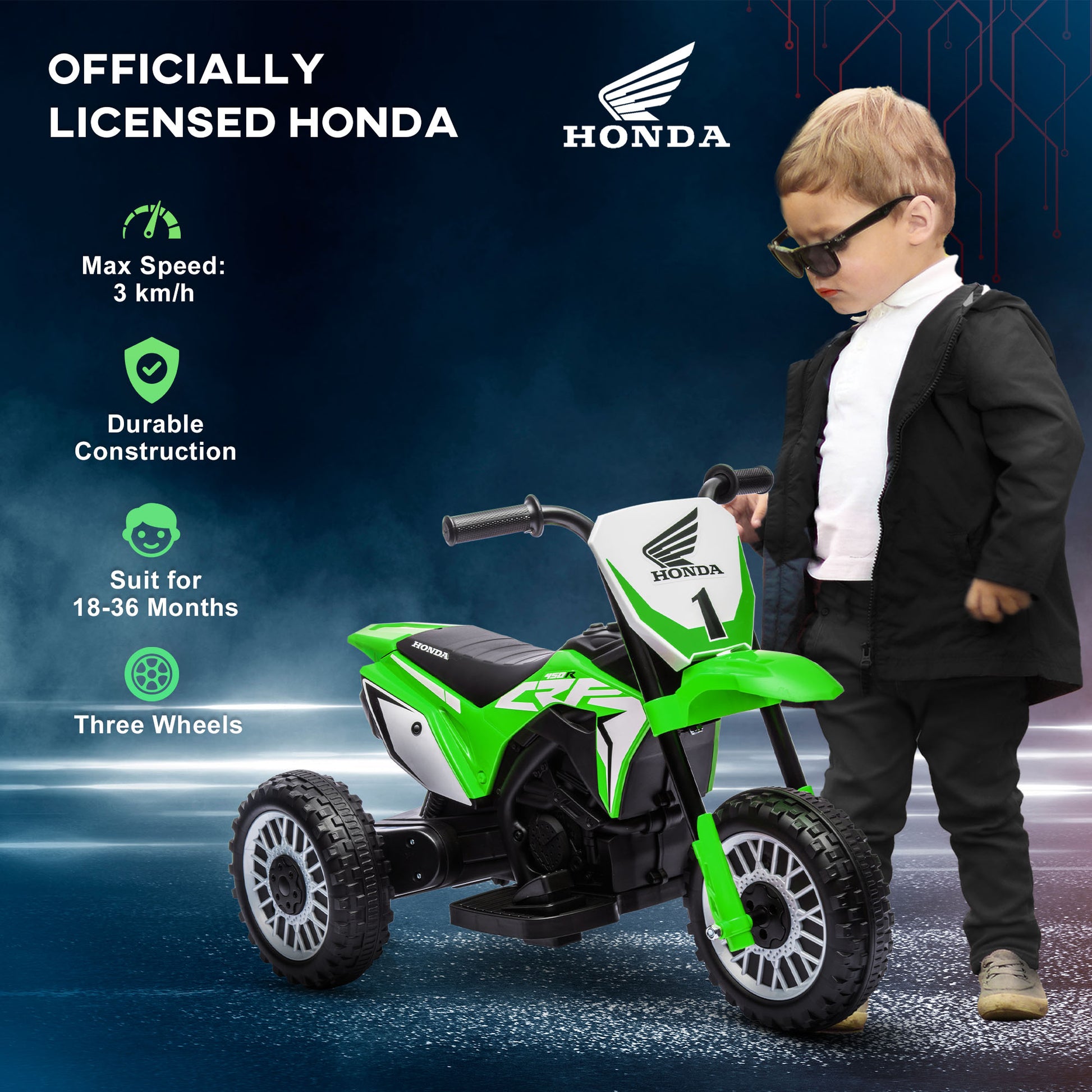 HOMCOM Kids 6V Electric Motorbike - 3-Wheeled Ride-On with Horn and Engine Sounds in Bright Green - ALL4U RETAILER LTD