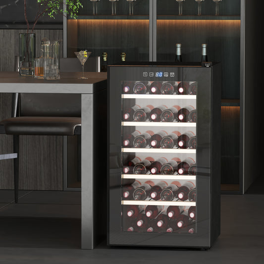 HOMCOM 41 Bottle Wine Fridge 91 Litre Freestanding Wine Cooler Glass Door LED Touch Screen Temperature Control Black