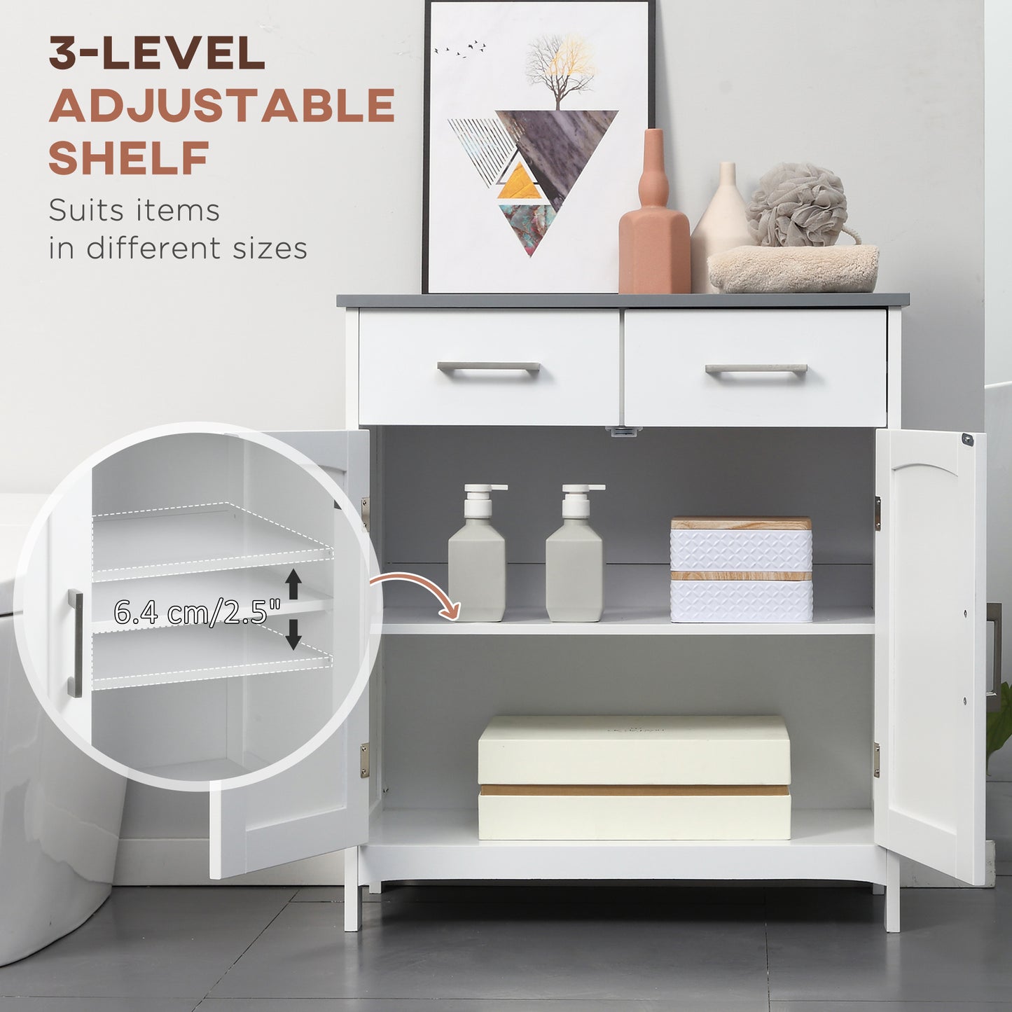 Kleankin Bathroom Furniture Set With Adjustable Shelves Tall Storage Cabinet With Open Shelves And Drawers White