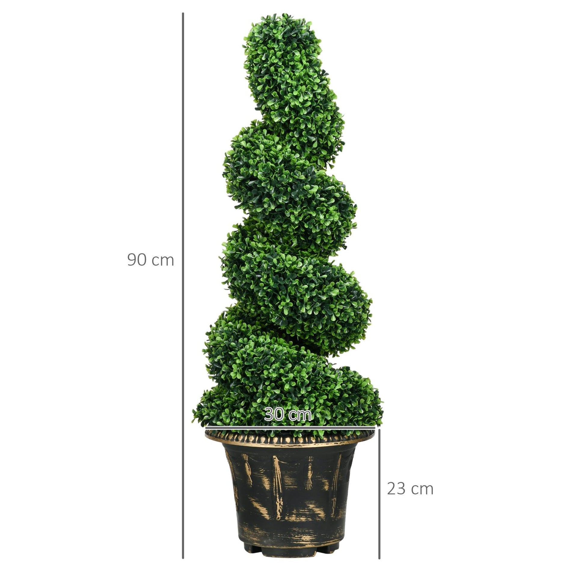HOMCOM Set of 2 Artificial Plants, Topiary Spiral Boxwood Trees with Pot, for Home Indoor Outdoor Decor, 90cm - ALL4U RETAILER LTD