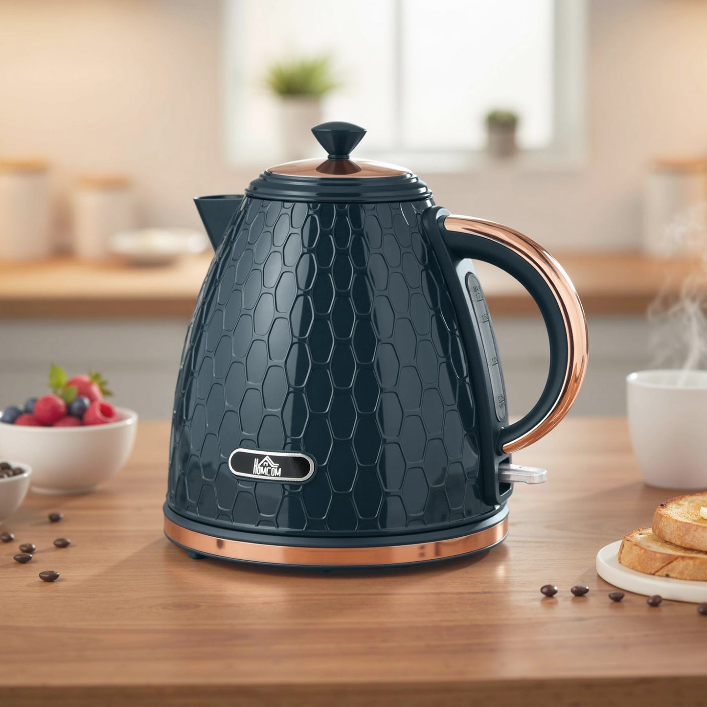 HOMCOM 3000W Rapid Boil Kettle With Honeycomb Design Dark Blue Auto Shut Off Boil Dry Protection For Tea And Coffee