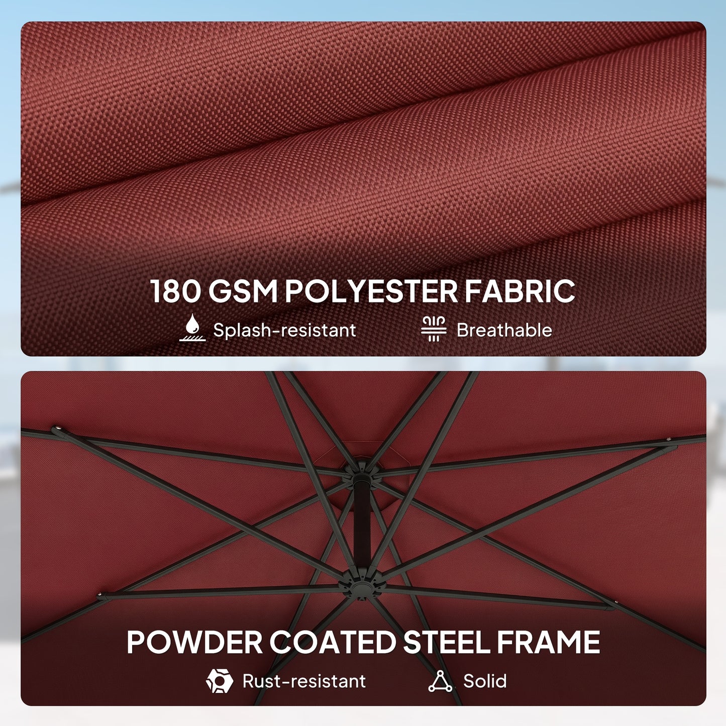 Outsunny 3 M Overhanging Cantilever Parasol With Cross Base In Wine Red UV Resistant
