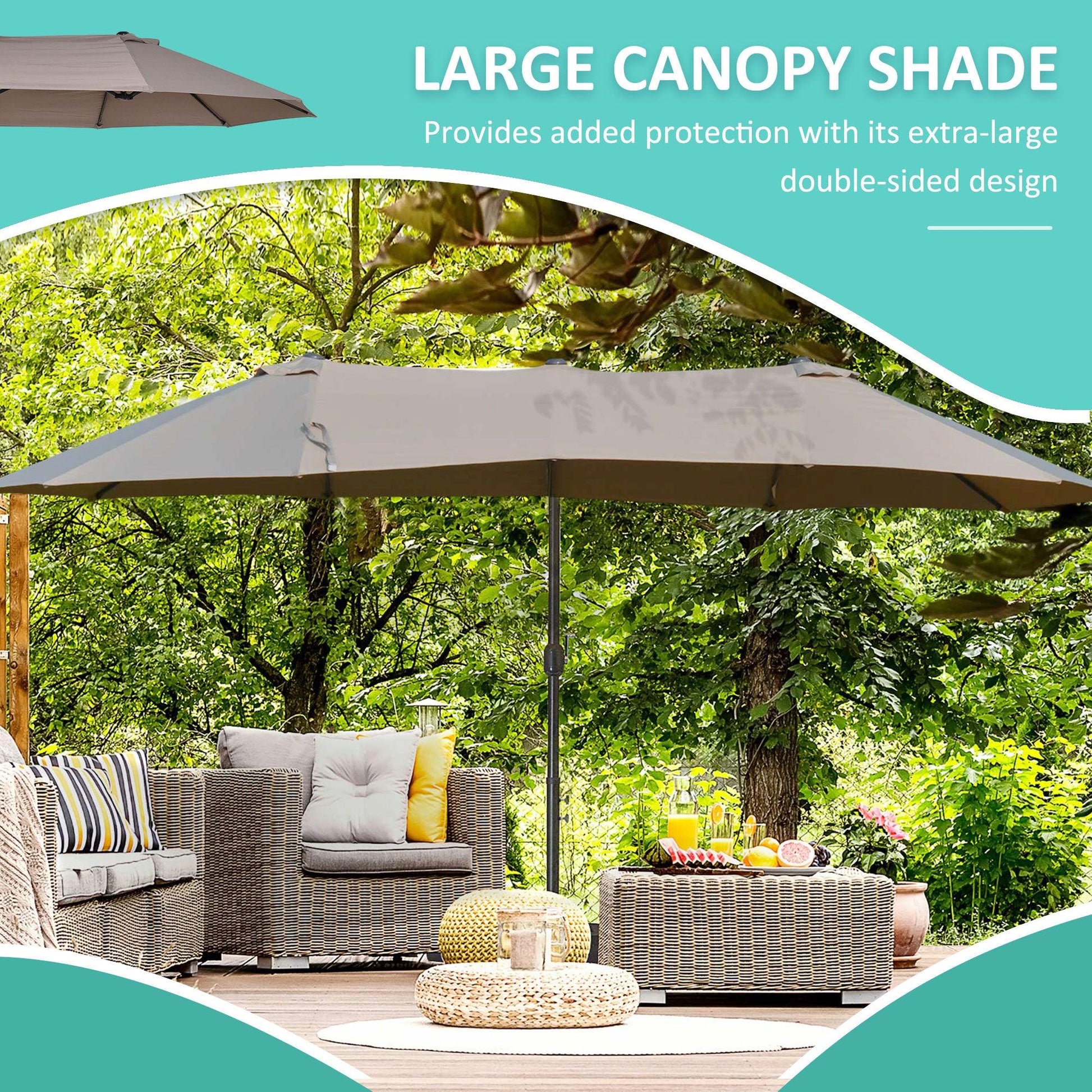 Outsunny Double Canopy Offset Parasol Umbrella Garden Shade with 12 Support Ribs Crank Handle Easy Lift Twin Canopy Brown - ALL4U RETAILER LTD