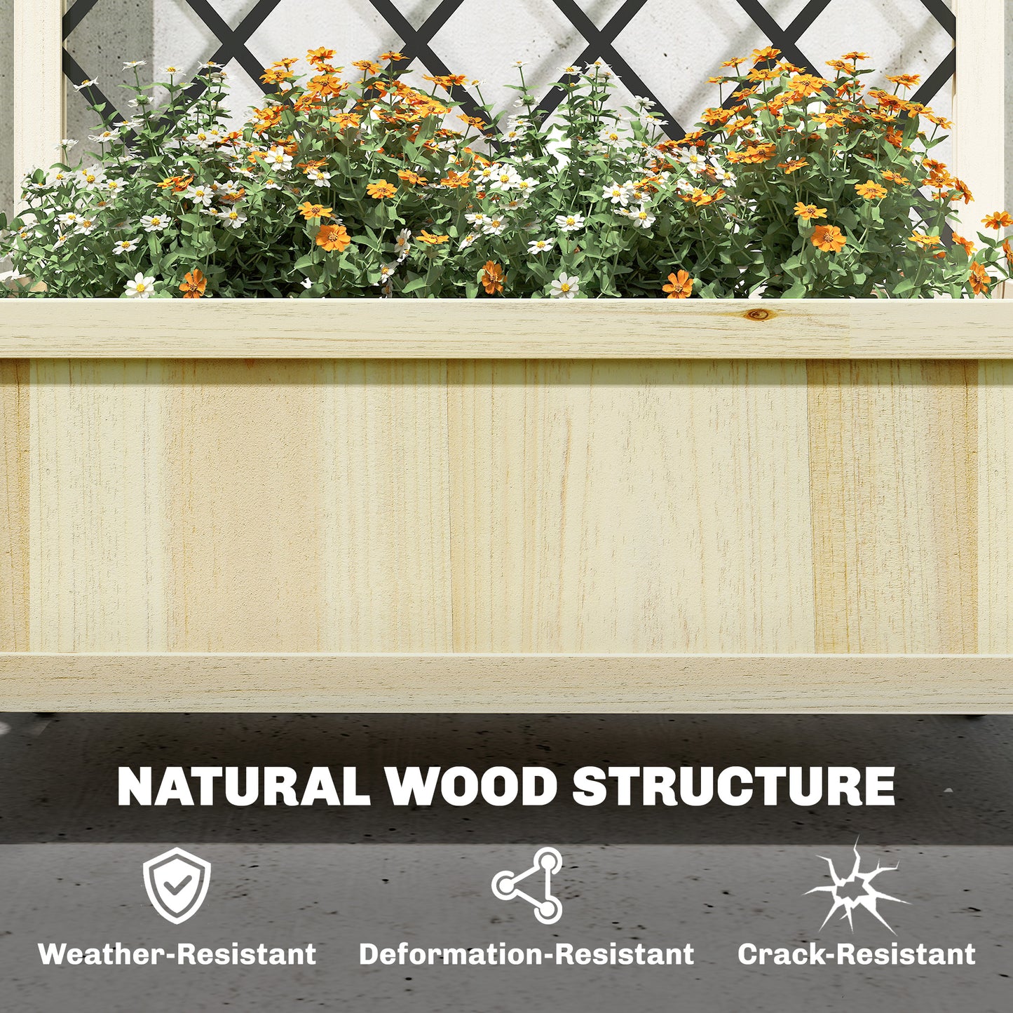 Outsunny Raised Garden Bed With Metal Trellis Wooden Elevated Planter Box On Lockable Wheels Outdoor Natural