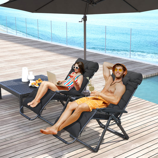 Outsunny 2 Piece Reclining Zero Gravity Sun Loungers With Cushions For Outdoor Patio Deck And Garden Black