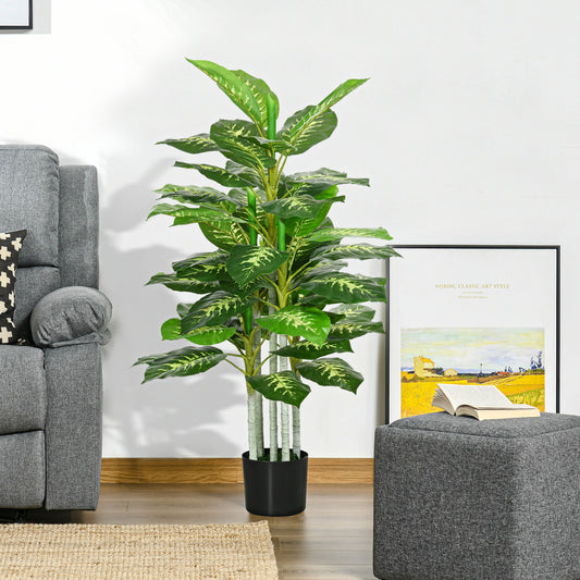 HOMCOM 120Cm Artificial Evergreen Tree Pre Potted Indoor Decor Decorative Plant With Cement Base