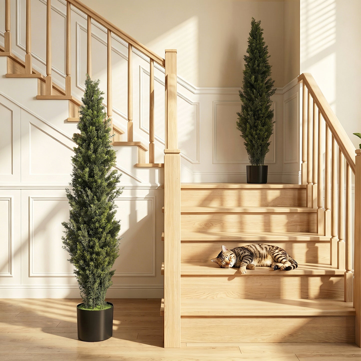 HOMCOM Set Of 2 Decorative Artificial Cypress Topiary Trees In Weighted Pots 150 Cm Tall With 2035 Leaves