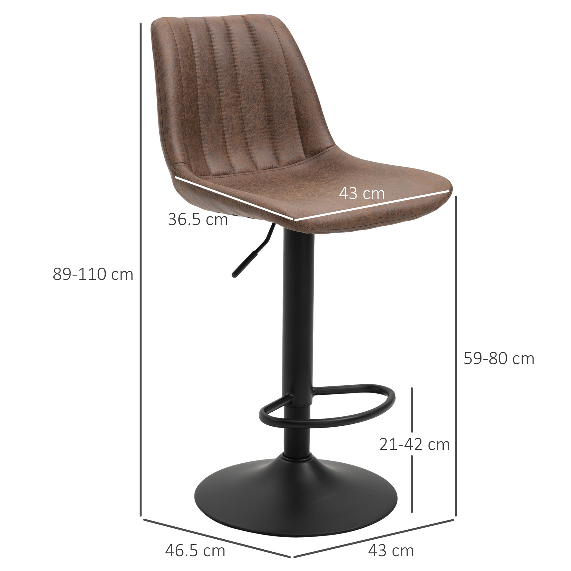 HOMCOM 2-Piece Adjustable Height Barstools with 360° Swivel and Footrest - Retro Brown Dining Chairs for Home Pub Use - ALL4U RETAILER LTD