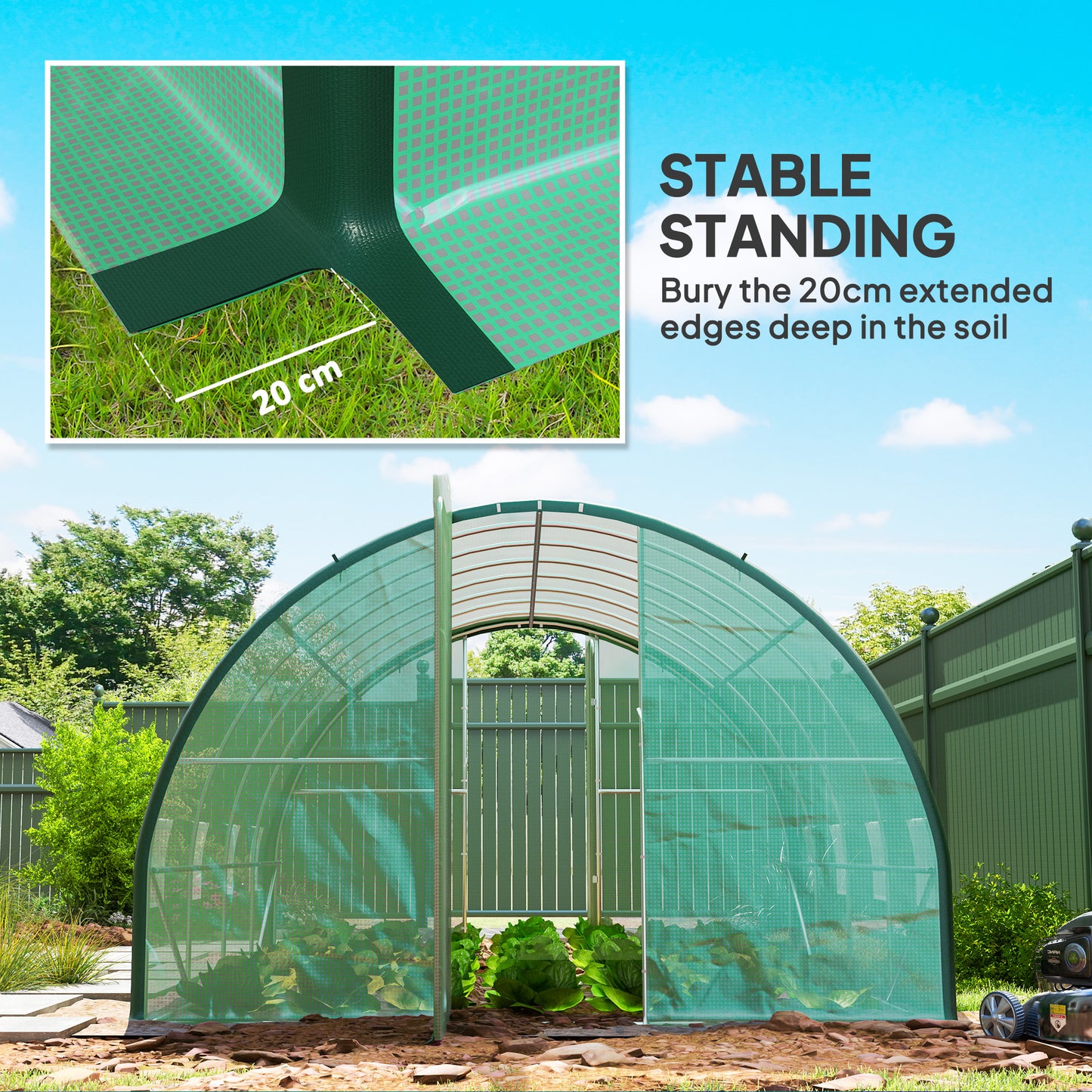 Outsunny 4 x 3 m Polytunnel Greenhouse With Windows And Doors Galvanised Steel Frame Green